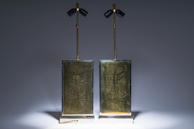 Christian Krekels (1942): A pair of stainless steel and etched brass table lamps with floral design, 1970s