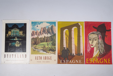 A varied collection of twelve posters promoting popular European travel destinations, 20th C.
