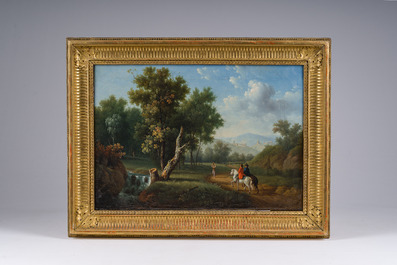 Pierre-Joseph Petit (1768-1825): Two animated landscapes with horsemen, oil on canvas