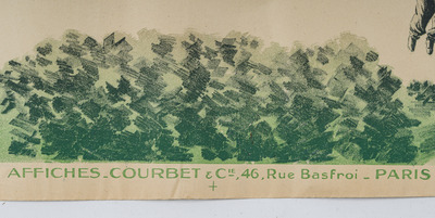 An exceptional poster promoting the (fatal) parachute jump of Lucienne 'Cayat de Castella' Blaise, Courbet &amp; Cie, (1914)