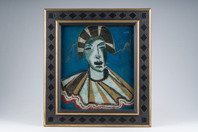 Floris Jespers (1889-1965): 'Mijmerende clown', reverse glass painting, ca. 1957