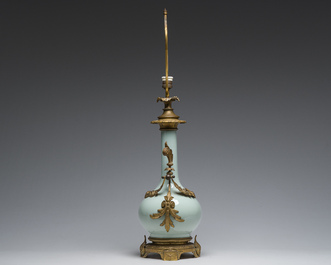 A Chinese style gilt bronze mounted celadon-glazed vase mounted into a lamp, 19th/20th C.