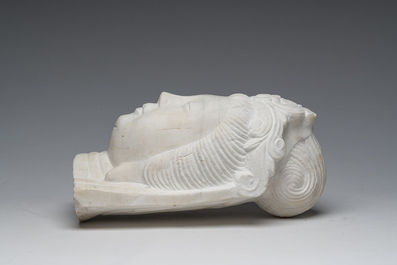 A Chinese white marble head of a Guanyin, second half 20th C.