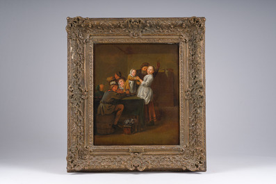 Jan Miense Molenaer (1610-1668 or circle of): Peasants making merry in an interior, oil on canvas, 17th C.