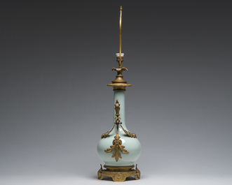 A Chinese style gilt bronze mounted celadon-glazed vase mounted into a lamp, 19th/20th C.