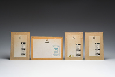 Indian school: Three miniatures with an animated scene and a pair of portraits of an imperial couple, 19th/20th C.