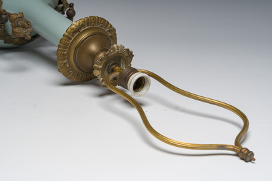 A Chinese style gilt bronze mounted celadon-glazed vase mounted into a lamp, 19th/20th C.