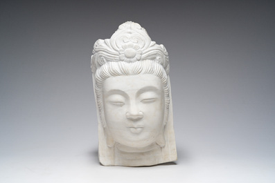 A Chinese white marble head of a Guanyin, second half 20th C.