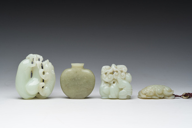 Four Chinese celadon jade carvings, 19th/20th C.