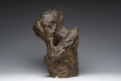 Belgian school, illegibly signed: Pleurante, patinated plaster, first half 20th C.