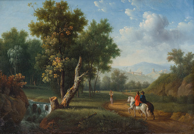 Pierre-Joseph Petit (1768-1825): Two animated landscapes with horsemen, oil on canvas