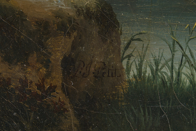 Pierre-Joseph Petit (1768-1825): Two animated landscapes with horsemen, oil on canvas