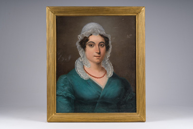 European school: Lady with a coral necklace, oil on canvas, 19th C.
