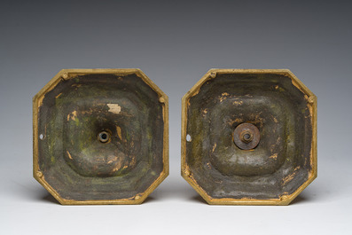 A pair of French gilt bronze R&eacute;gence style candlesticks with floral design, late 19th C.