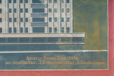 Jean Robert Vanhoenacker (1875-1958): Design for the 'Botanique Palace' in Brussels, mixed media on paper marouflated on board, dated (19)34
