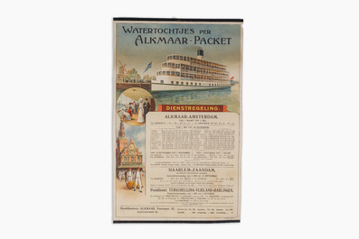 A poster of the 'Watertochtjes per Alkmaar-Packet' with the timetable, Van Leer, (1913)