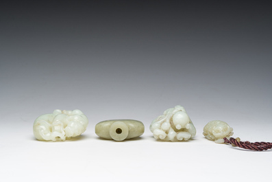 Four Chinese celadon jade carvings, 19th/20th C.