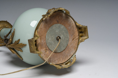 A Chinese style gilt bronze mounted celadon-glazed vase mounted into a lamp, 19th/20th C.