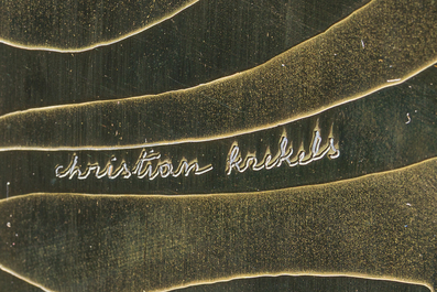 Christian Krekels (1942): A pair of stainless steel and etched brass table lamps with floral design, 1970s