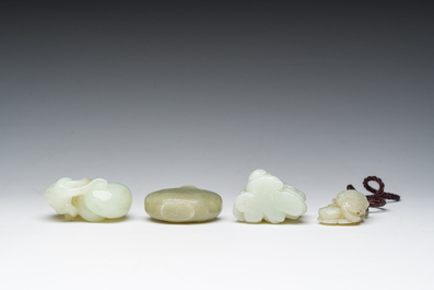 Four Chinese celadon jade carvings, 19th/20th C.