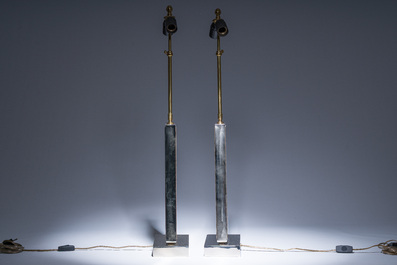Christian Krekels (1942): A pair of stainless steel and etched brass table lamps with floral design, 1970s