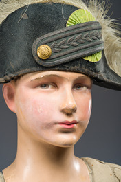 A French 'Buste Girard Paris' mannequin with a bicorne, mixed media (wood, fabric, papier-m&acirc;ch&eacute;, etc.), first half 20th C.