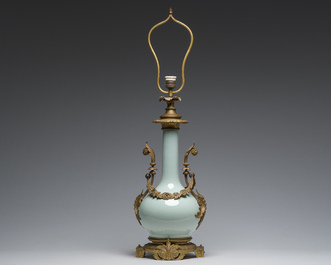 A Chinese style gilt bronze mounted celadon-glazed vase mounted into a lamp, 19th/20th C.