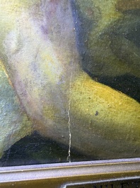 &Eacute;cole fran&ccedil;aise, monogramm&eacute; JFM (Jean Fran&ccedil;ois Millet, 1814-1875 ?): Le mod&egrave;le f&eacute;minin, huile sur papier maroufl&eacute; sur panneau, 19&egrave;me si&egrave;cle