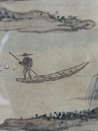 Chinese school: An animated river landscape, ink and colours on paper, 19th/20th C.