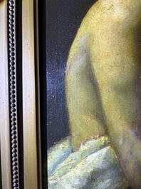 &Eacute;cole fran&ccedil;aise, monogramm&eacute; JFM (Jean Fran&ccedil;ois Millet, 1814-1875 ?): Le mod&egrave;le f&eacute;minin, huile sur papier maroufl&eacute; sur panneau, 19&egrave;me si&egrave;cle