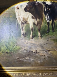 Henry Schouten (1860-1927): Cows in a landscape at the edge of a watering hole, oil on canvas