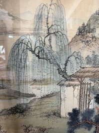 Chinese school: An animated river landscape, ink and colours on paper, 19th/20th C.