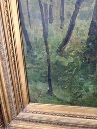 Cesar De Cock (1823-1904 or in the manner of): Animated sous-bois, oil on canvas