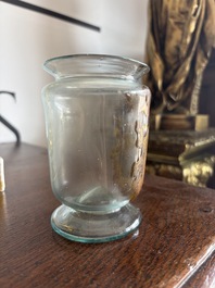 A Bohemian gilt and polychrome decorated 'Mag Arsen' (arsenic) glass pharmacy jar, 19th C.