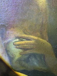 &Eacute;cole fran&ccedil;aise, monogramm&eacute; JFM (Jean Fran&ccedil;ois Millet, 1814-1875 ?): Le mod&egrave;le f&eacute;minin, huile sur papier maroufl&eacute; sur panneau, 19&egrave;me si&egrave;cle