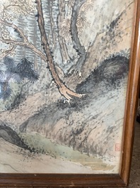 Chinese school: An animated river landscape, ink and colours on paper, 19th/20th C.