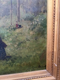 Cesar De Cock (1823-1904 or in the manner of): Animated sous-bois, oil on canvas