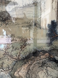 Chinese school: An animated river landscape, ink and colours on paper, 19th/20th C.