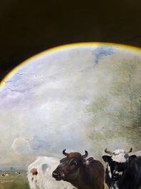 Henry Schouten (1860-1927): Cows in a landscape at the edge of a watering hole, oil on canvas