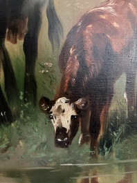 Henry Schouten (1860-1927): Cows in a landscape at the edge of a watering hole, oil on canvas