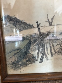 Chinese school: An animated river landscape, ink and colours on paper, 19th/20th C.