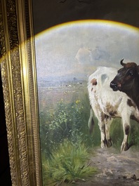 Henry Schouten (1860-1927): Cows in a landscape at the edge of a watering hole, oil on canvas