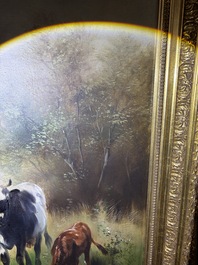Henry Schouten (1860-1927): Cows in a landscape at the edge of a watering hole, oil on canvas