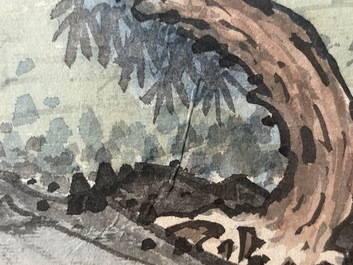 Chinese school: An animated river landscape, ink and colours on paper, 19th/20th C.