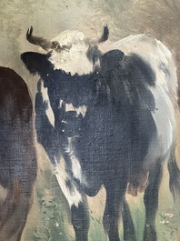 Henry Schouten (1860-1927): Cows in a landscape at the edge of a watering hole, oil on canvas