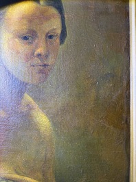 &Eacute;cole fran&ccedil;aise, monogramm&eacute; JFM (Jean Fran&ccedil;ois Millet, 1814-1875 ?): Le mod&egrave;le f&eacute;minin, huile sur papier maroufl&eacute; sur panneau, 19&egrave;me si&egrave;cle