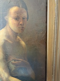 &Eacute;cole fran&ccedil;aise, monogramm&eacute; JFM (Jean Fran&ccedil;ois Millet, 1814-1875 ?): Le mod&egrave;le f&eacute;minin, huile sur papier maroufl&eacute; sur panneau, 19&egrave;me si&egrave;cle
