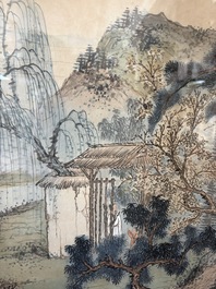 Chinese school: An animated river landscape, ink and colours on paper, 19th/20th C.