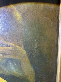 &Eacute;cole fran&ccedil;aise, monogramm&eacute; JFM (Jean Fran&ccedil;ois Millet, 1814-1875 ?): Le mod&egrave;le f&eacute;minin, huile sur papier maroufl&eacute; sur panneau, 19&egrave;me si&egrave;cle