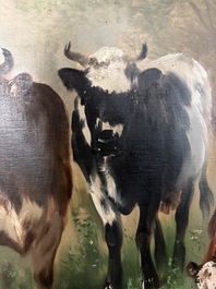 Henry Schouten (1860-1927): Cows in a landscape at the edge of a watering hole, oil on canvas